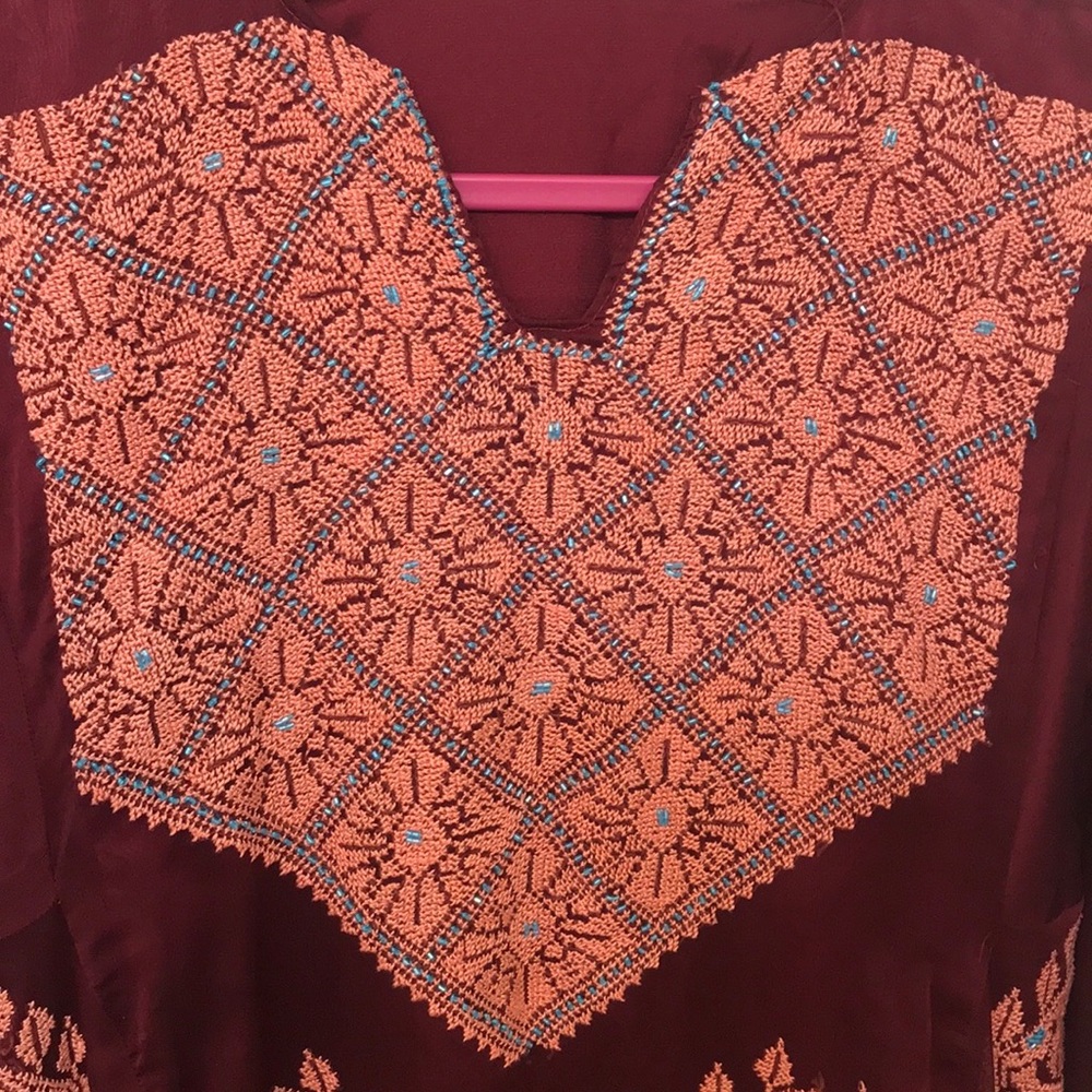Palestinian embroidery vintage henna thoub dress.